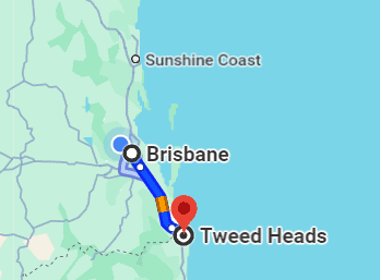 Map showing Brisbane to Tweed Heads